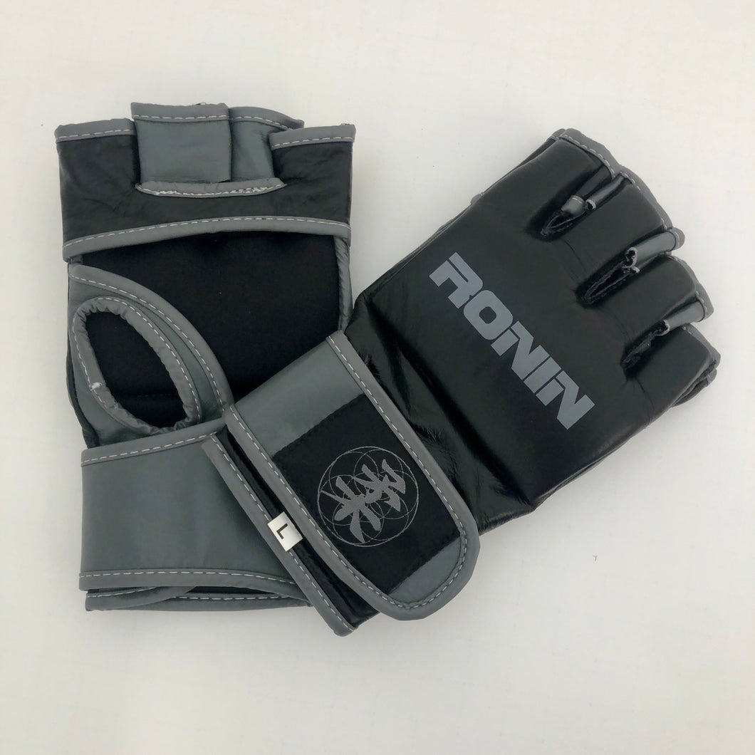 Black Leather Ronin MMA Gloves